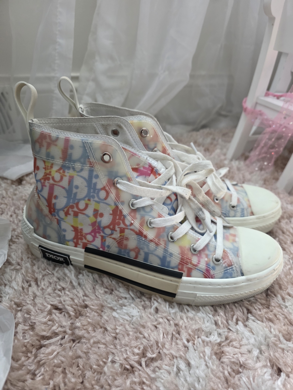 Dior  High-Top Sneakers in White with Multicolor Logo Print